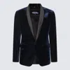 Dsquared2 Velvet Blazer With Front Pockets And Notch Lapel In Blue