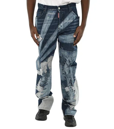 Dsquared2 Blue Bootcut Graphic Jeans