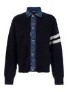 Dsquared2 Blue Cardigan With Denim Panels And Striped Details On The Sleeve In Wool And Cashmere Man