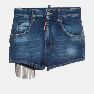 Pre-owned Dsquared2 Blue Chain Fringed Denim Shorts S