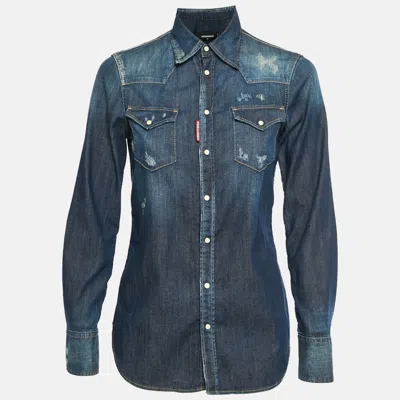 Dsquared2 Blue Chambray Distressed Shirt