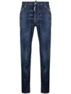 Dsquared2 Five Pocket Stretch Denim Trousers With Localized Wear Washing In Royal Blue