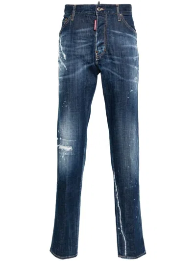 Dsquared2 Blue Cotton Blend Denim Tapered Pants