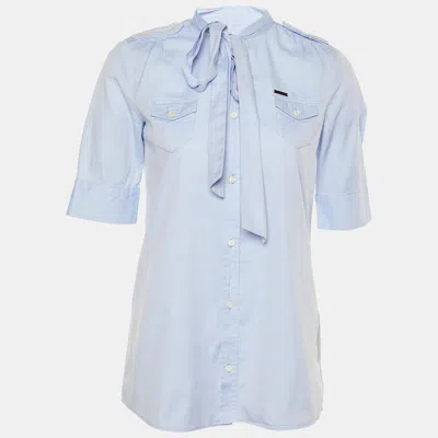 Pre-owned Dsquared2 Blue Cotton Bow Tie Button Front Shirt M