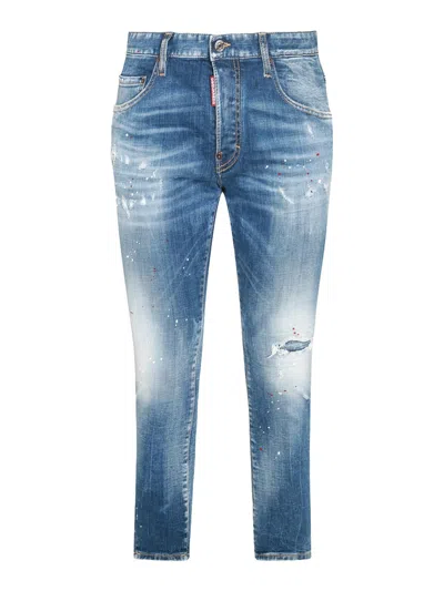 Dsquared2 Slim Fit Distressed Denim Jeans With Five-pocket Design In Blue