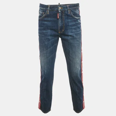 Pre-owned Dsquared2 Blue Cotton Jacquard Logo Striped Brad Jeans M