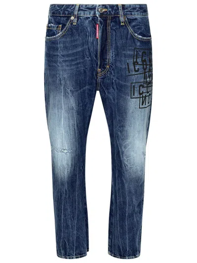 Dsquared2 Icon-print Straight-leg Jeans In Blue