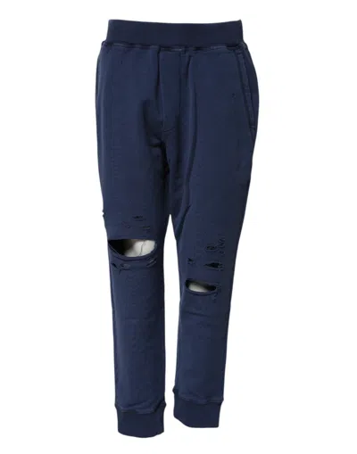 Dsquared2 Blue Cotton Mid Waisted Jogger Pants