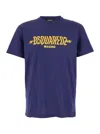 Dsquared2 Blue Crewneck T-shirt With Logo Print On The Front In Cotton Man In Blue