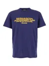 Dsquared2 Blue Crewneck T-shirt With Logo Print On The Front In Cotton Man In Blue