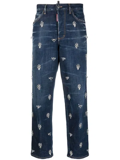 DSQUARED2 BLUE CRYSTAL FLIES WASH BOSTON JEANS