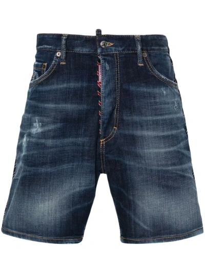 Dsquared2 Dark Easy Ripped Wash Marine Shorts In Black
