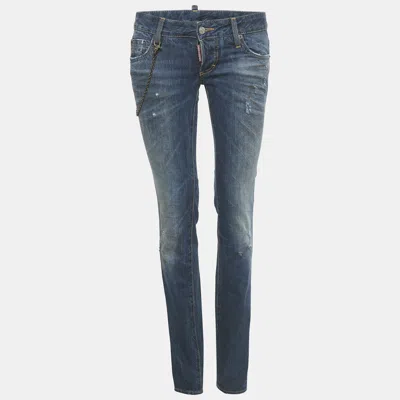 Pre-owned Dsquared2 Blue Denim Distressed Slim Fit Jeans S Waist 30"