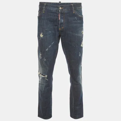 Pre-owned Dsquared2 Blue Denim Distressed Straight Fit Jeans Xxxl /waist 38"