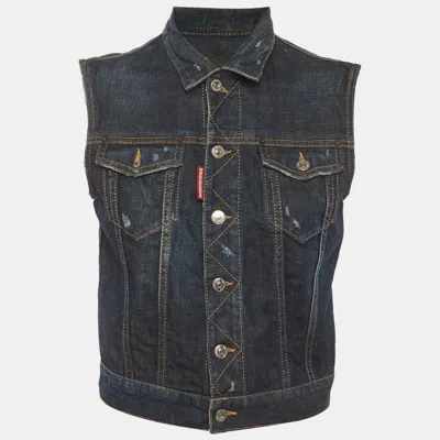 Dsquared2 Blue Denim Distressed Vest Jacket