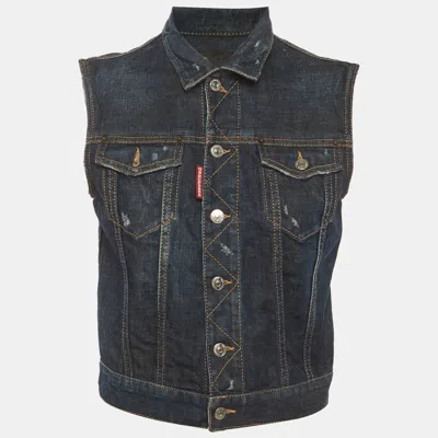 Pre-owned Dsquared2 Blue Denim Distressed Vest Jacket M