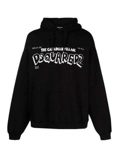 Dsquared2 Blue Denim Drawstring Hood Sweater In Black
