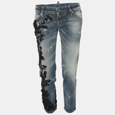 Pre-owned Dsquared2 Blue Denim Embellished Jeans S