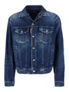 Dsquared2 Blue Jacket With Distressed Effect And Logoed Metal Buttons In Denim Man