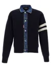 Dsquared2 Blue Cardigan With Denim Panels And Striped Details On The Sleeve In Wool And Cashmere Man