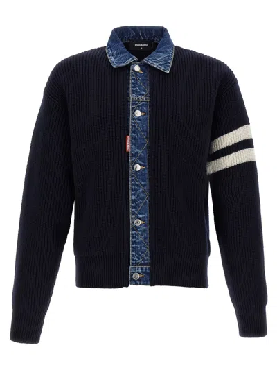 DSQUARED2 BLUE DENIM MIX CARDIGAN