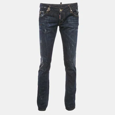 Pre-owned Dsquared2 Blue Denim Paint Splattered Distressed Jeans S Waist 34"