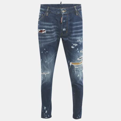 Pre-owned Dsquared2 Blue Distressed Denim Classic Kenny Twist Jeans L Waist 36"