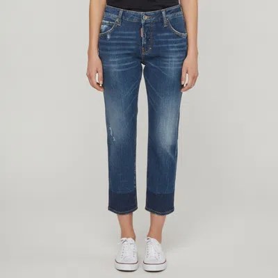 Pre-owned Dsquared2 Blue Distressed Denim Cool Girl Cropped Jeans L/waist 34"