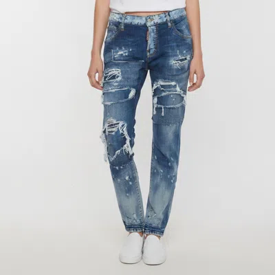 Pre-owned Dsquared2 Blue Distressed Denim Cool Girl Cropped Jeans S/waist 32"