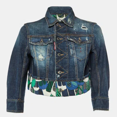 Dsquared2 Blue Distressed Denim Cropped Jacket