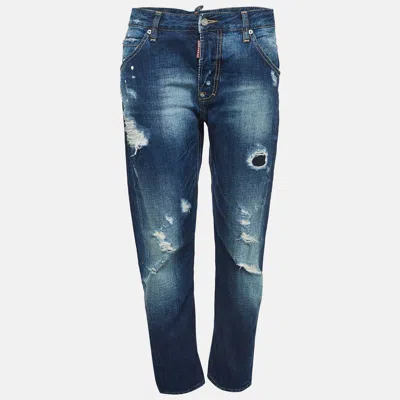 Pre-owned Dsquared2 Blue Distressed Denim Frayed Skinny Jeans M Waist 30"