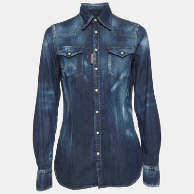 Dsquared2 Blue Distressed Denim Long Sleeve Shirt