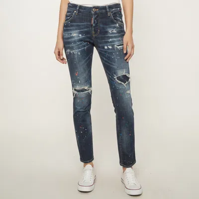 Pre-owned Dsquared2 Blue Distressed Denim Regular Fit Cool Girl Jeans S/waist 30"