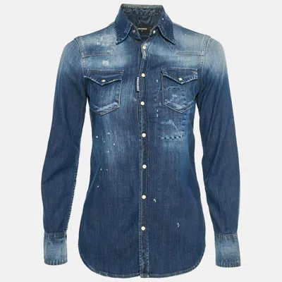 Dsquared2 Blue Distressed Denim Shirt