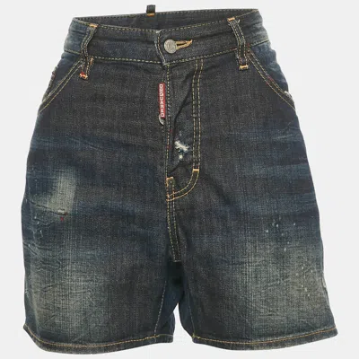 Dsquared2 Blue Distressed Denim Shorts L Waist 35" In Gold