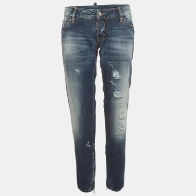 Pre-owned Dsquared2 Blue Distressed Denim Skinny Jeans L/waist 35"