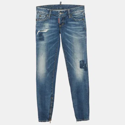 Dsquared2 Blue Distressed Denim Slim Fit Jeans S/waist In Multi
