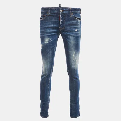 Pre-owned Dsquared2 Blue Distressed Denim Slim Jeans L Waist 33"