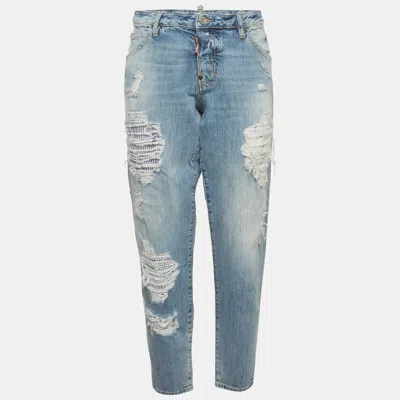 Pre-owned Dsquared2 Blue Distressed Denim Straight Fit Jeans M/waist 34"
