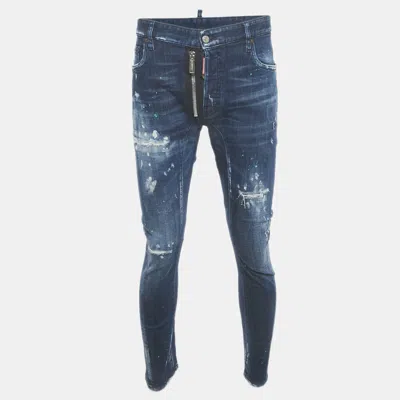 Pre-owned Dsquared2 Blue Distressed Denim Tidy Biker Jeans L Waist 34.5 "