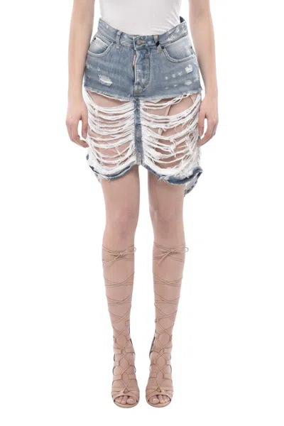 Dsquared2 Blue Distressed Mini Skirt