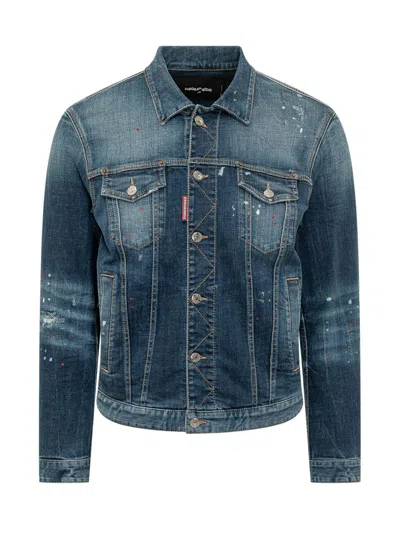 DSQUARED2 BLUE DISTRESSED SHIRT COLLAR JACKET