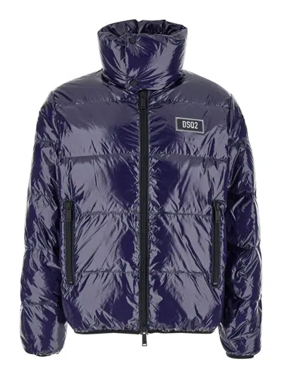 DSQUARED2 BLUE DOWN JACKET WITH LOGO PATCH ON THE FRONT IN TECH FABRIC MAN