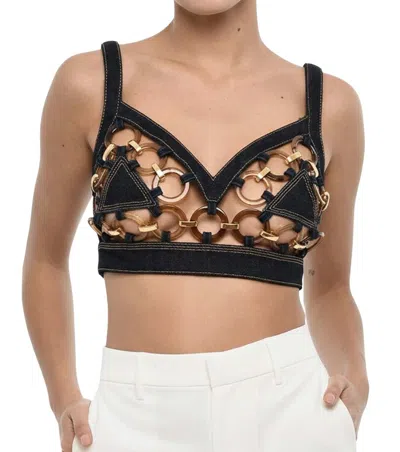 Dsquared2 Blue Embellished V Neck Top In Black