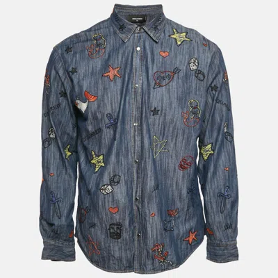 Pre-owned Dsquared2 Blue Embroidered Chambray Long Sleeve Shirt Xl