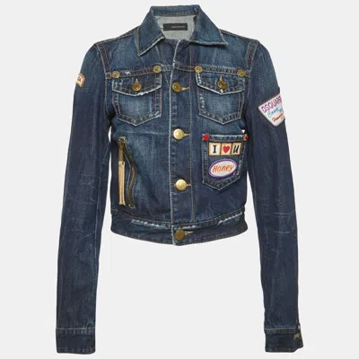 Pre-owned Dsquared2 Blue Embroidered Denim Jacket M