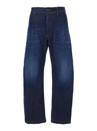 DSQUARED2 BLUE FIVE-POCKET JEANS WITH DISTRESSED EFFECT IN DENIM MAN