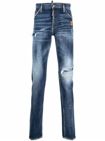 Dsquared2 Blue Five Pocket Pants For Men In Navy Blue