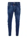 Dsquared2 Blue Five-pocket Skinny Jeans With Lived Effect In Denim Man