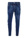 Dsquared2 Blue Five-pocket Skinny Jeans With Lived Effect In Denim Man